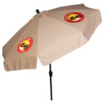 Custom Printed Market Umbrellas showcasing vibrant logos and designs, perfect for outdoor branding and events, providing stylish shade and promotional visibility by SwagSway Promotions.