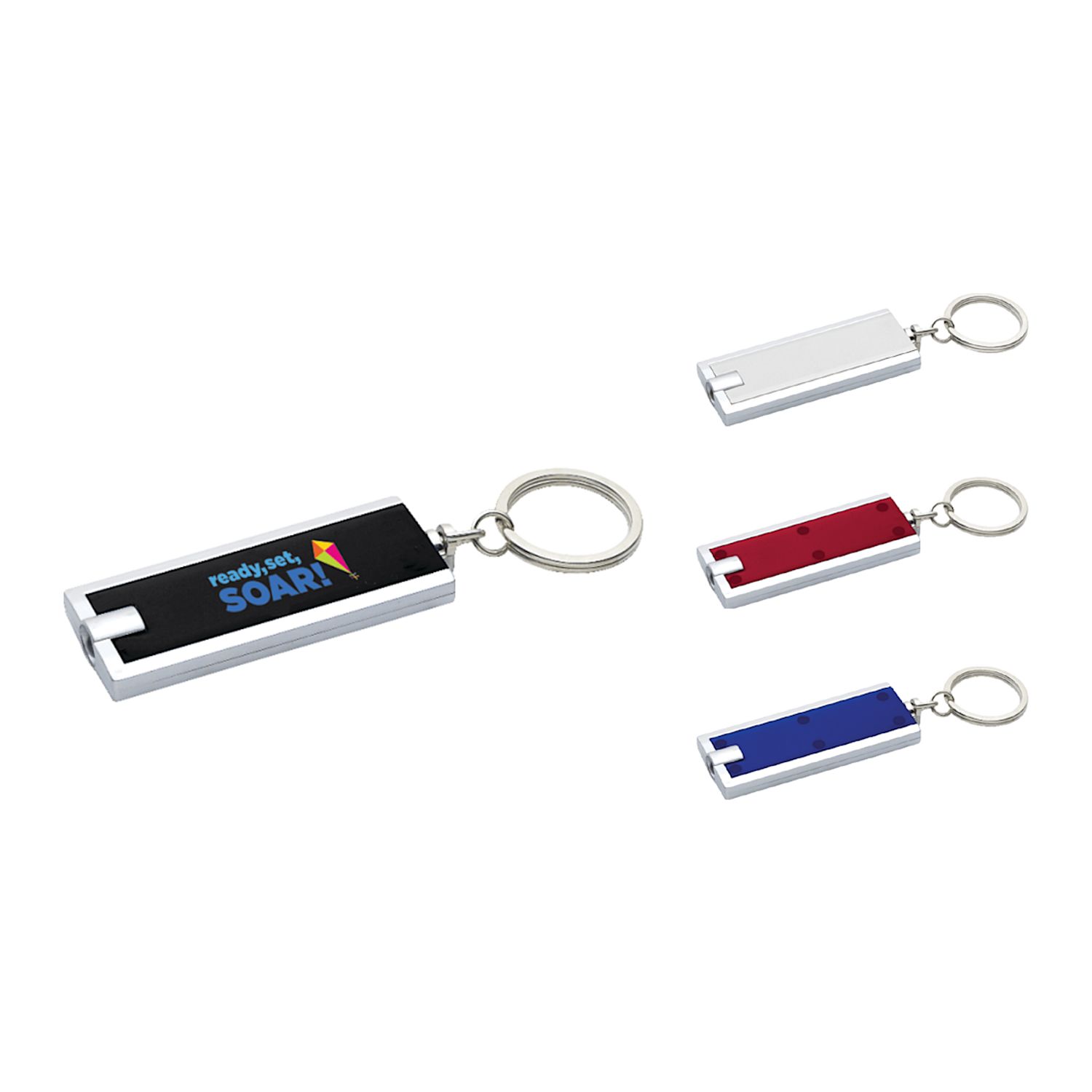 Custom Rectangular Key Lights, Customized Keychains, branded Keyrings by SwagSway Promotions, Swagsway Promotions is the Top Supplier for Promotional Products in Canada and the US